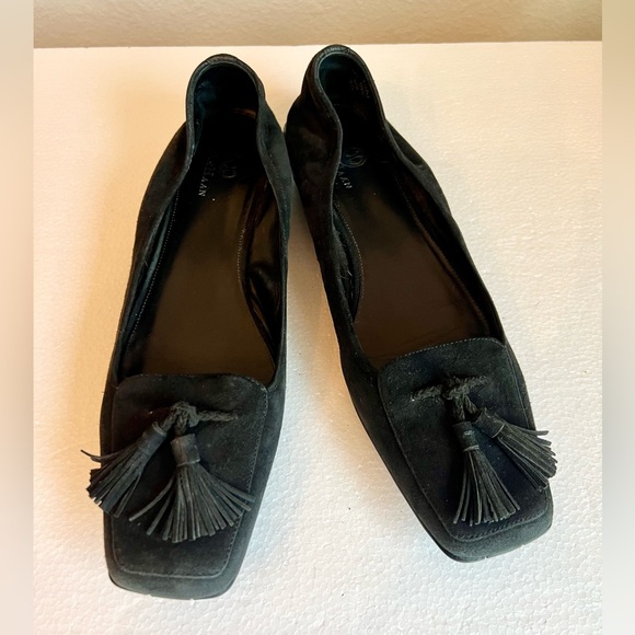 Cole Haan Black Suede Loafers Flats Tassels on Square Toe Air Brogan Size 10 AA - Picture 4 of 11